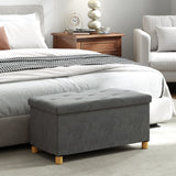 Storage Ottoman Bench, Velvet Upholstered Foldable Ottoman Footrest, Foot Stool with Wood Legs for Living Room