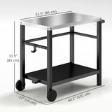 Chariot de Cuisine BBQ avec Plateau Inox, Socle Four à Pizza 2 Tablettes Déplaçable avec Roulettes