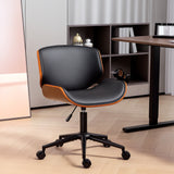 Mid-Century Modern Office Chair No Arms with Wheels, Small Computer Desk Chair with PU Leather Upholstery