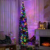7.5' Artificial Pencil Christmas Trees Holiday Decoration with Colourful LED Lights, Steel Base