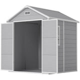 6x5 Plastic Garden Storage Shed with Floor Window Lockable Doors and Vents Outdoor Wood Effect Grey