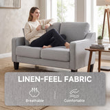 Loveseat Sofa, Linen Upholstered, Thick Padded