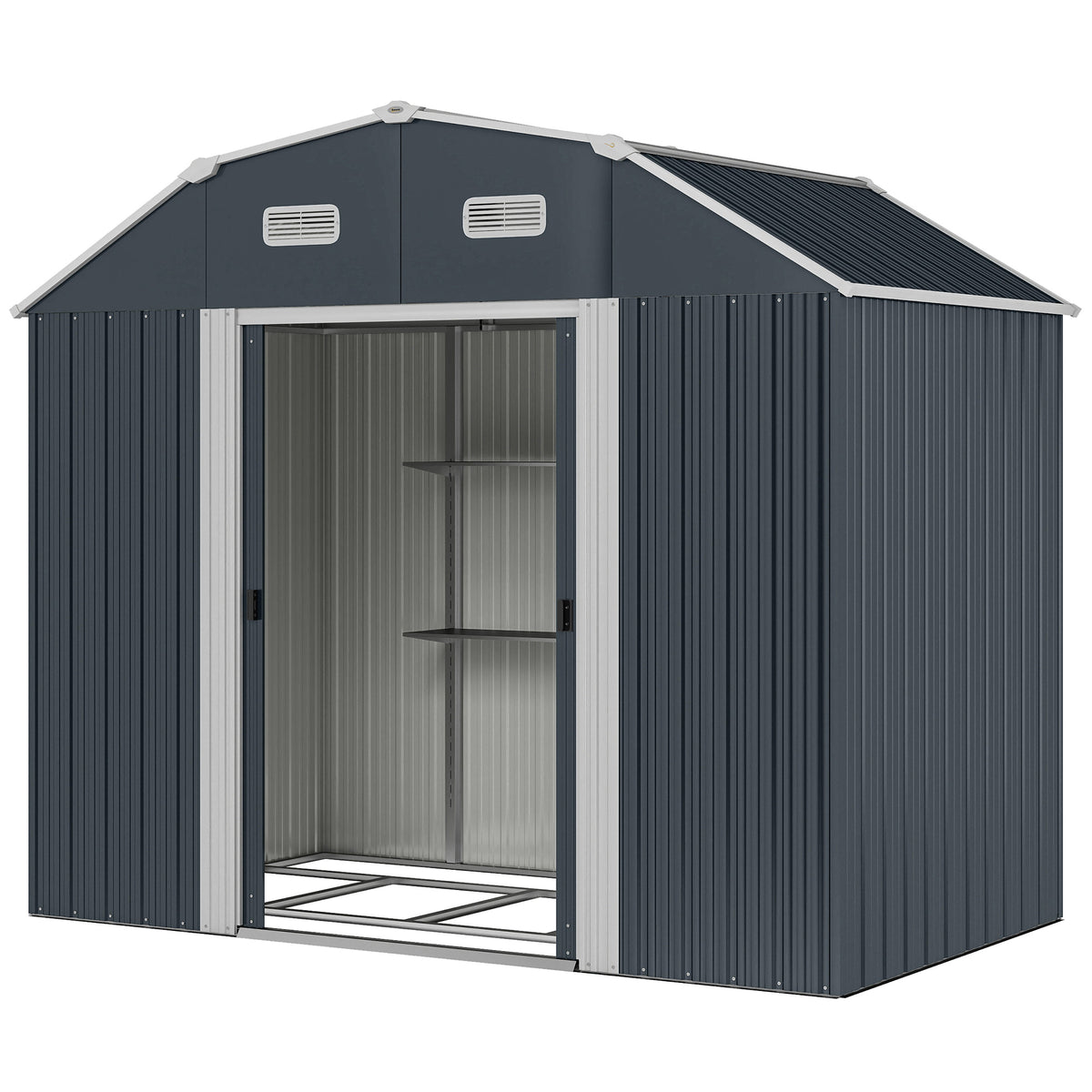 8' x 4' Galvanized Outdoor Storage Shed, Garden Shed with Adjustable Shelves