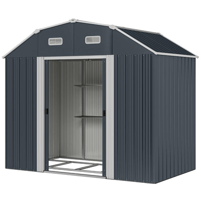 8' x 4' Galvanized Outdoor Storage Shed, Garden Shed with Adjustable Shelves