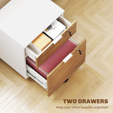 2 Drawer Small Filing Cabinet Lockable Office Storage Cabinet with Hanging Bars for A4 Legal Letter White Nature Wood