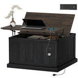 Lift Top Coffee Table with Charging Station, Square Farmhouse Center Table with Hidden Storage