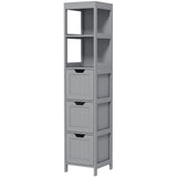 Narrow Bathroom Cabinet with 3 Drawers and 2 Tier Shelf, Tall Cupboard Freestanding Linen Tower