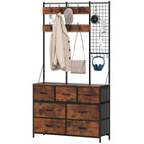 4-In-1 Coat Rack with 7 Drawer Fabric Dresser, Hall Tree with 14 Hooks for Hallway