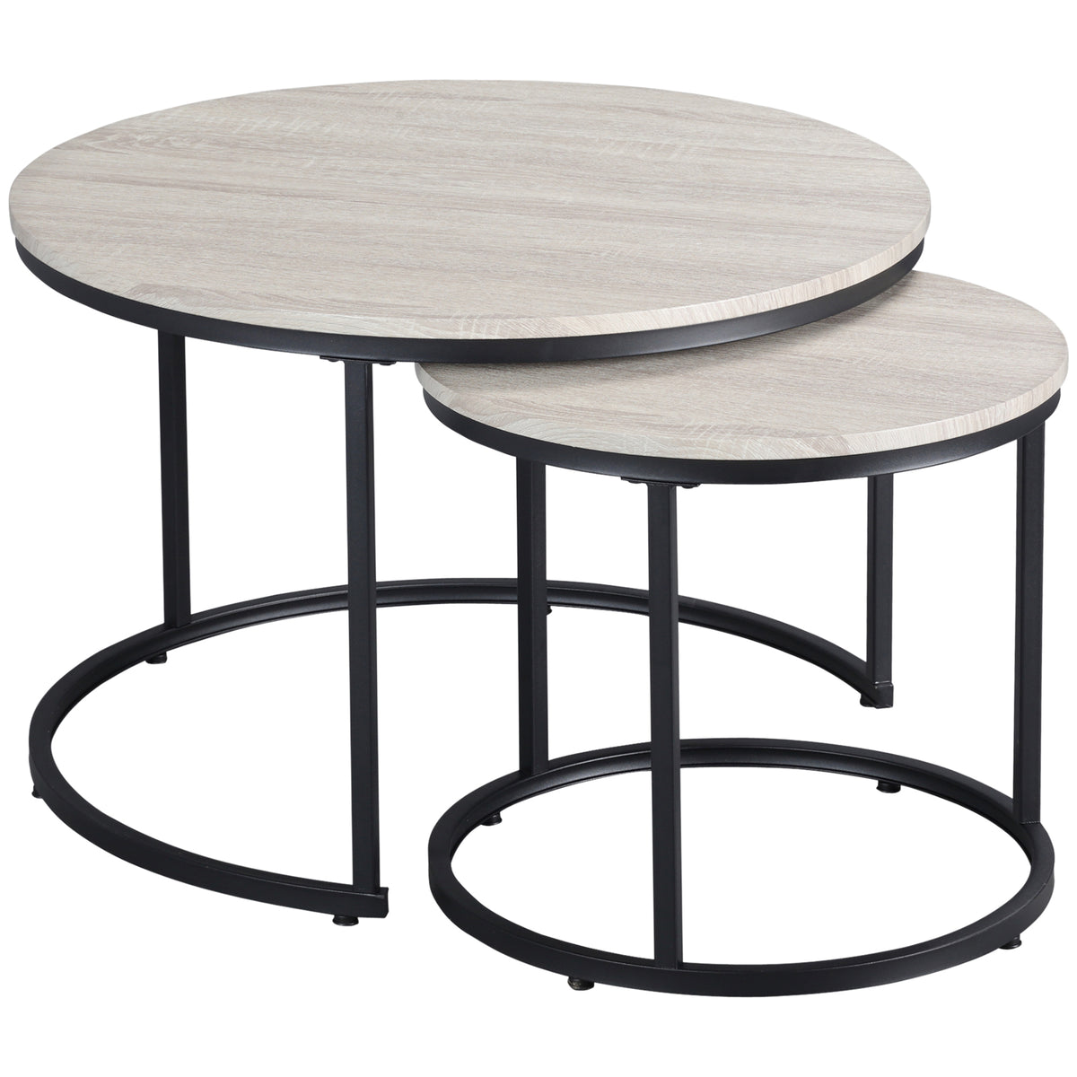 Nesting Coffee Tables Set of 2, Round Coffee Table with Metal Frame