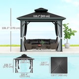 10' x 10' Hardtop Gazebo, Sun Shelter with Double Tier Metal Roof, and Hanging Hook
