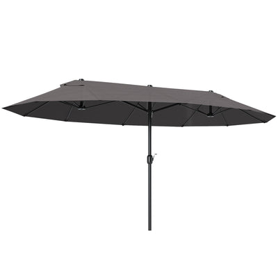 15' Outdoor Patio Umbrella with Twin Canopy Sunshade Steel Table Umbrella with Lift Crank