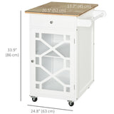 Kitchen Cart on Wheels, Rolling Kitchen Island with Drawer, Glass Door, Towel Rack and Adjustable Shelf