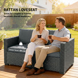 2 Seater Outdoor Couch Patio Sofa with Deep Seat