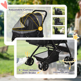 Foldable Cat Dog Travel Carriage, 4 Wheels Pet Stroller with EVA Wheel Brake, 3-stage Canopy, Mesh Window Door