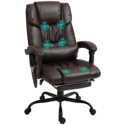 6-Point Vibration Massage Chair, Height Adjustable Reclining Computer Chair with Retractable Footrest
