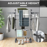3-Tier Foldable Clothes Drying Rack, Stainless Steel Laundry Rack with 2 Side Wings and 6 Castors, Collapsible Adjustable Clothes Airer for Indoor Outdoor