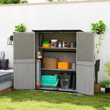 Armoire de rangement extérieure, Abri de jardin en bois avec cadre en acier, 2 étagères et portes verrouillables