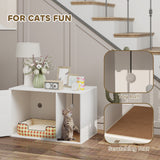 Meuble de litière pour chat, salle de toilettage pour chat avec porte en rotin