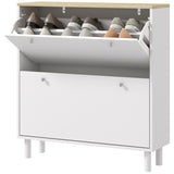 2 Drawers Shoe Storage Cabinet with Adjustable Shelves for 16 Pairs of Shoes
