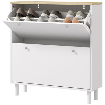 2 Drawers Shoe Storage Cabinet with Adjustable Shelves for 16 Pairs of Shoes