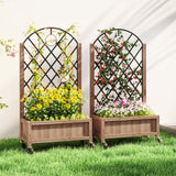Raised Garden Bed with Metal Trellis, Elevated Planter Box with Wheels and Drainage Holes, 20.5