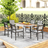 Extendable Patio Dining Table, Aluminum Frame Outdoor Patio Table with Faux Wood Top for Garden Backyard