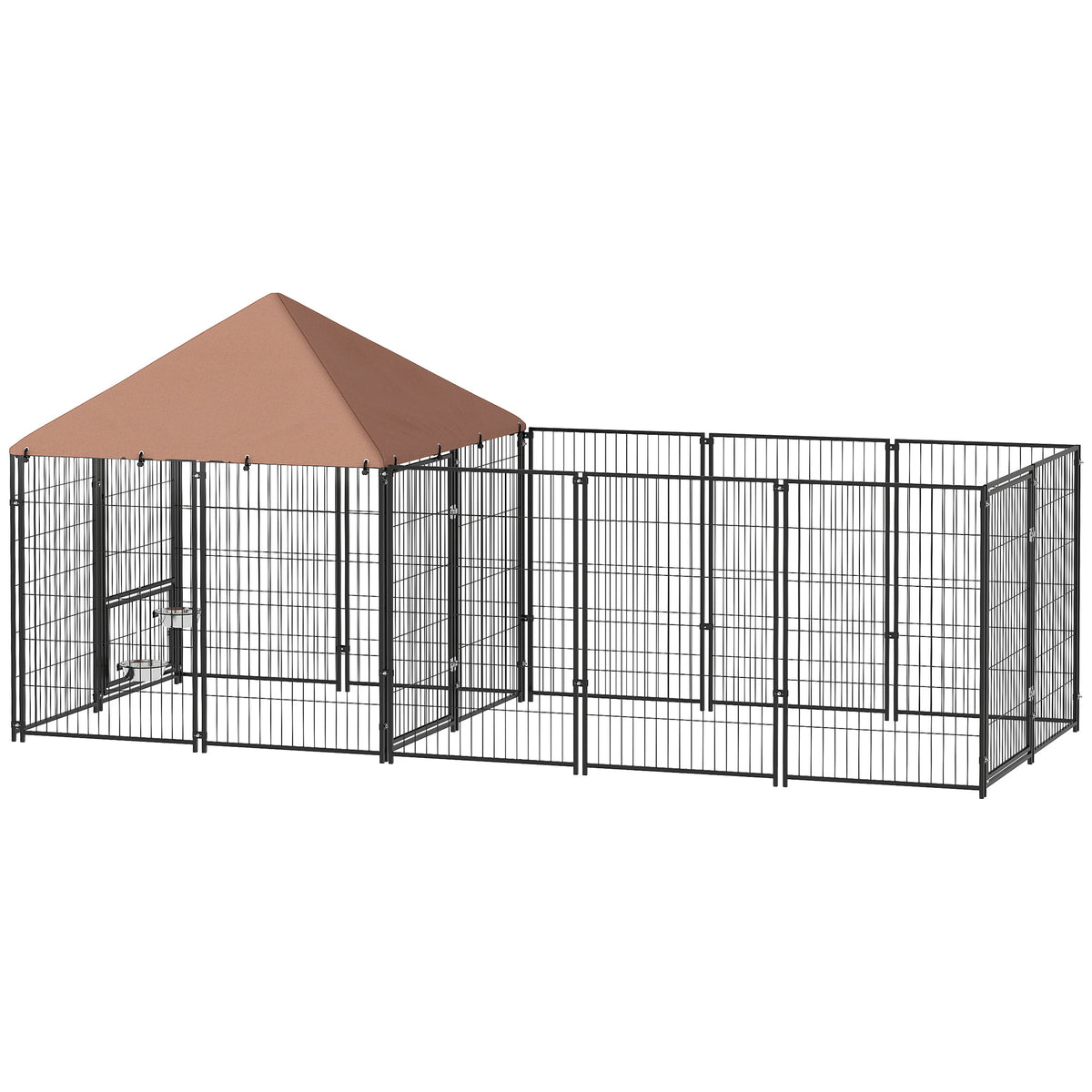 Outdoor Dog Kennel with Rotating and Adjustable Height Bowls