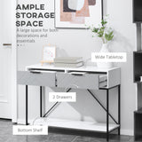 Console moderne avec 2 tiroirs, table d'entrée à 2 niveaux avec étagère de rangement