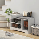 Upholstered Shoe Storage Bench, Hallway Shoe Storage with Seat, Drawer, 3 Open Shelves for Entryway