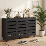 Shoe Cabinet with 3 Slatted Doors, 3-tier Shelving Rack Cabinet with Adjustable Shelves for 15 Pairs of Shoes