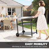 Outdoor Grill Cart with Stainless Steel Top, Three-Tier Pizza Oven Stand, BBQ Cart on Wheels
