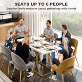 59-Inch Dining Table for 6, Modern Marble-Pattern Kitchen Dinner Table with Metal Pedestal for Home