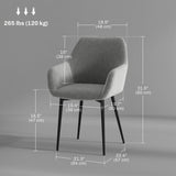 Ensemble de 2 chaises de cuisine, chaises de salle à manger tapissées tissu aspect velours avec dossier, accoudoirs et pieds d'acier
