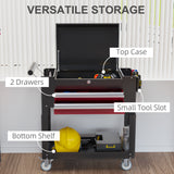 Tool Cart on Wheels Service Cart with 2 Drawers Tray Lockable Flip Top Storage for Garage Warehouse Workshop