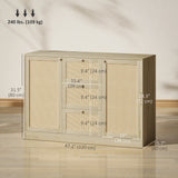 Boho Sideboard Buffet Cabinet, Kitchen Coffee Bar Cabinet with 3 Drawers, 2 Adjustable Shelves and 4 Racks