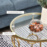 Lot de 2 tables basses rondes, tables d'appoint gigognes dorées avec plateau en verre trempé, cadre en acier pour salon