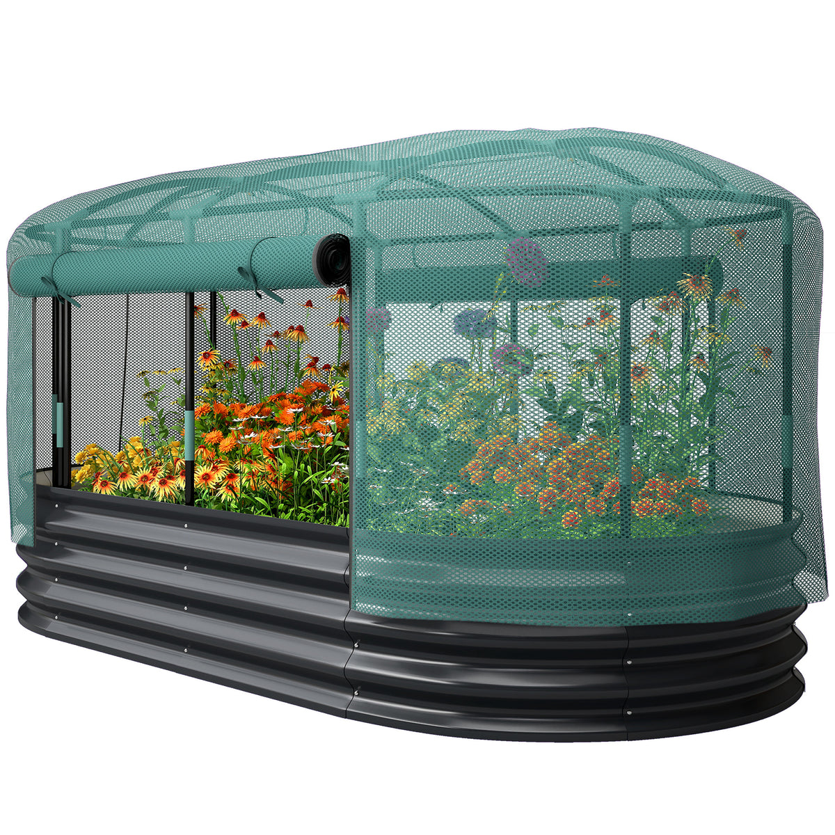 6' x 3' Galvanized Raised Garden Bed with Crop Cage Net Cover and Watering System