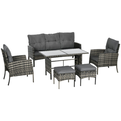 6-Piece Outdoor Patio Furniture Set with Chairs, Sofa, Glass Top Coffee Table and Cushions