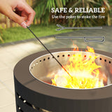 Round Fire Pit with Fire Poker, Portable Wood Burning Firepit with Ash Tray and Hairpin Legs