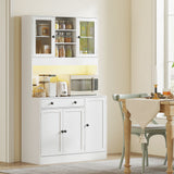 Tall Kitchen Pantry with LED Light, Freestanding Storage Cabinet with Hutch, Shelves, Drawer