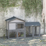 Wood Rabbit Hutch Backyard Bunny Cage Small Animal House Asphalt Roof w/ Ramp and Outdoor Run Dark