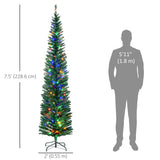7.5' Artificial Pencil Christmas Trees Holiday Decoration with Colourful LED Lights, Steel Base
