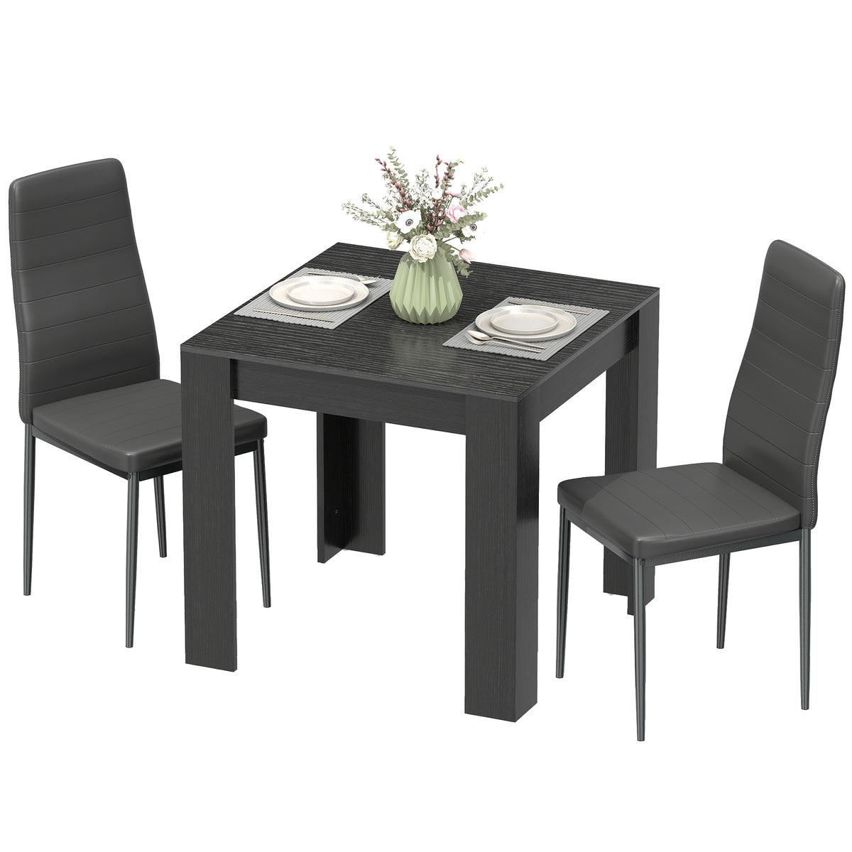 Dining Table Set for 2, Dining Room Table and PU Leather Upholstered Chairs