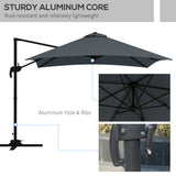10x10ft Cantilever Umbrella Rotatable Square Market Parasol, 4 Adjustable Angle for Outdoor Backyard Patio Dark