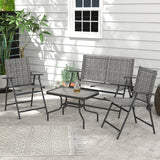 Outdoor 4 Pieces Patio Furniture Set, Garden Set with Two Foldable Armchairs, a Loveseat & Glass Top Table