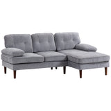 Modern Corner Couch with Right Chaise Lounge, Tufted 3-Seater Sofa with Wooden Legs for Living Room