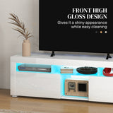 Meuble TV moderne avec rangement et éclairage LED pour téléviseurs jusqu'à 55 po, armoire TV avec compartiments ouverts