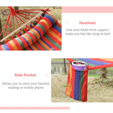 Cotton Hammock Portable Soft Swing Sleeping w/ Headrest & Side Pocket Deluxe Swing Chair for Beach