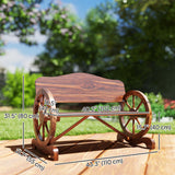Wooden Outdoor Bench, Garden Patio Loveseat with Wagon Wheel Armrests