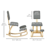 Ergonomic Kneeling Chair, Rocking Wood Kneel Stool with Backrest for Improve Posture